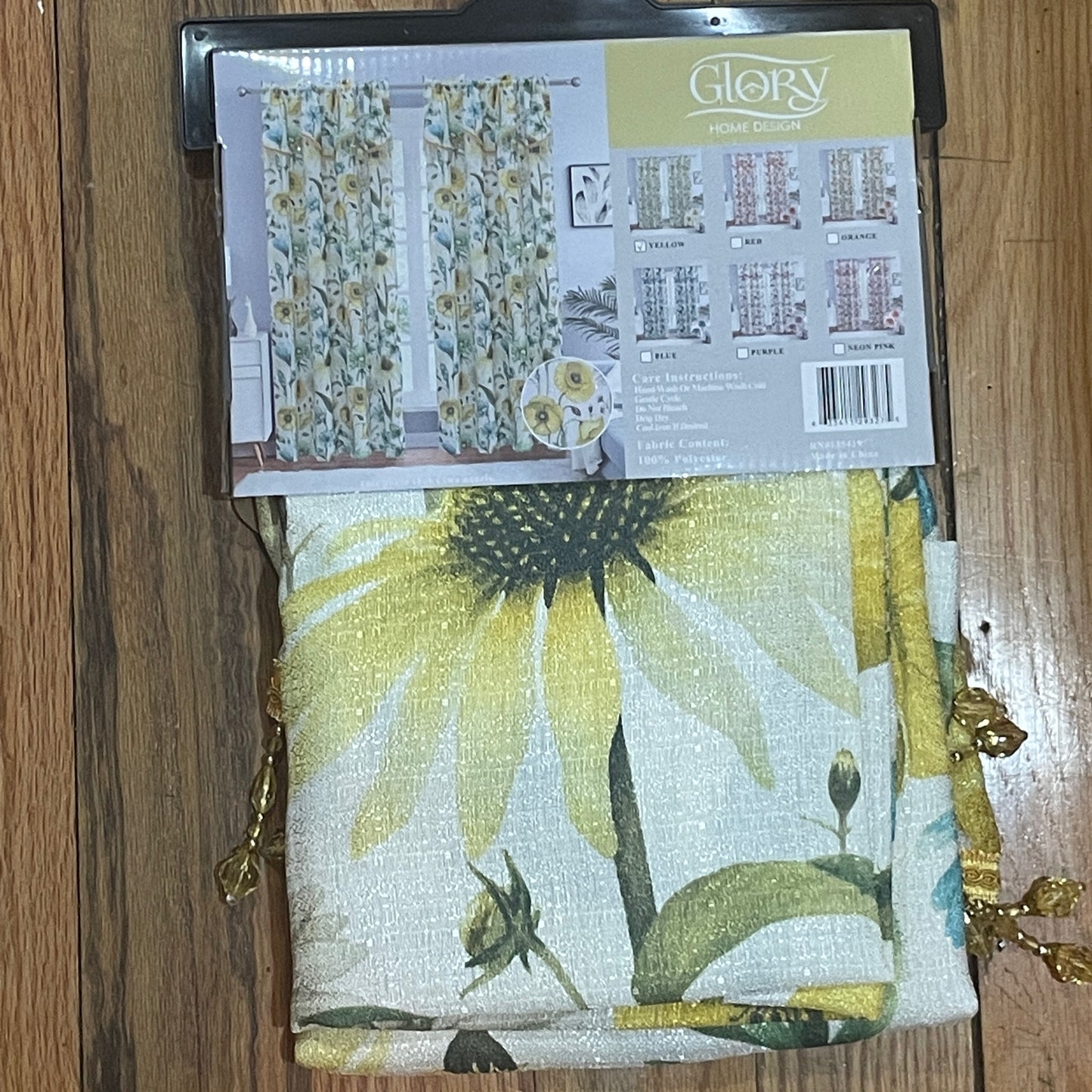 ELIZA Crepe  Pattern Panel Curtain w attached lace valance YELLOW