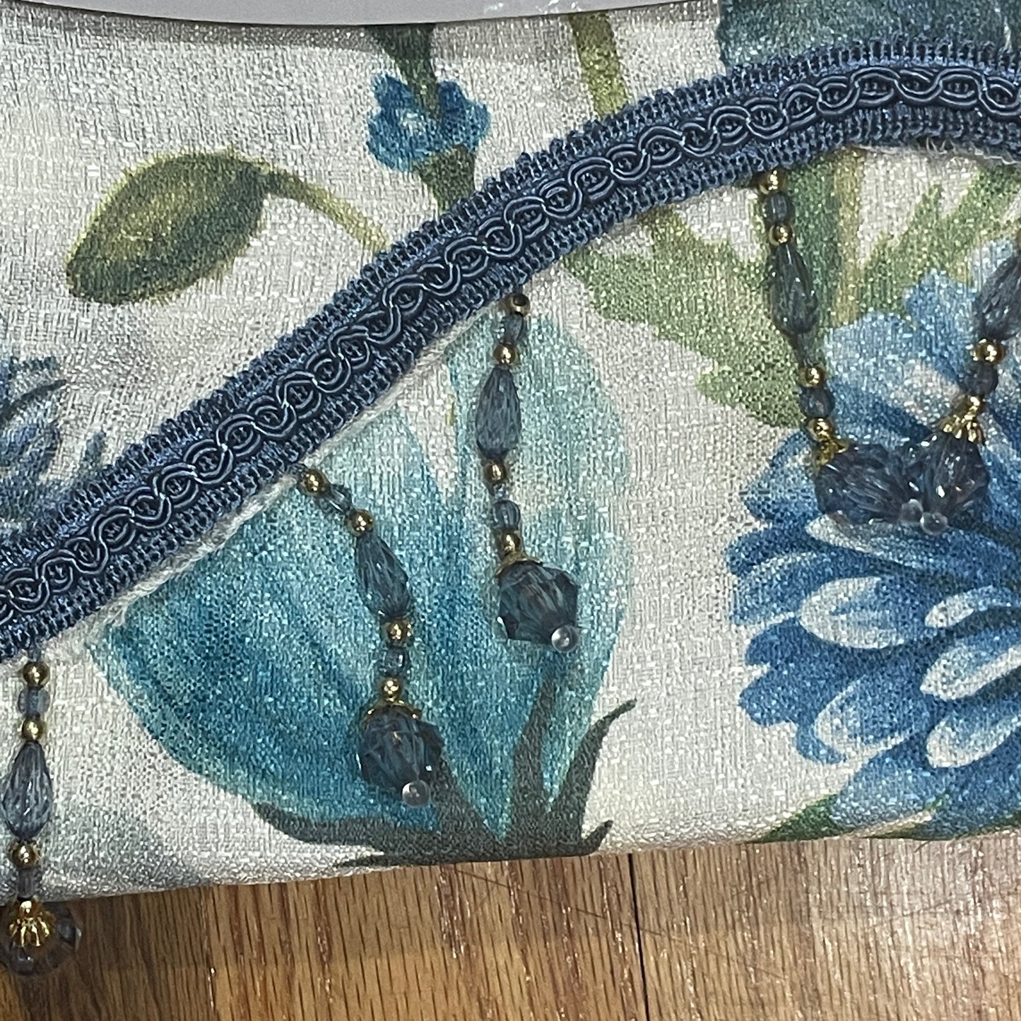 ELIZA Crepe  Pattern Panel Curtain w attached lace valance BLUE