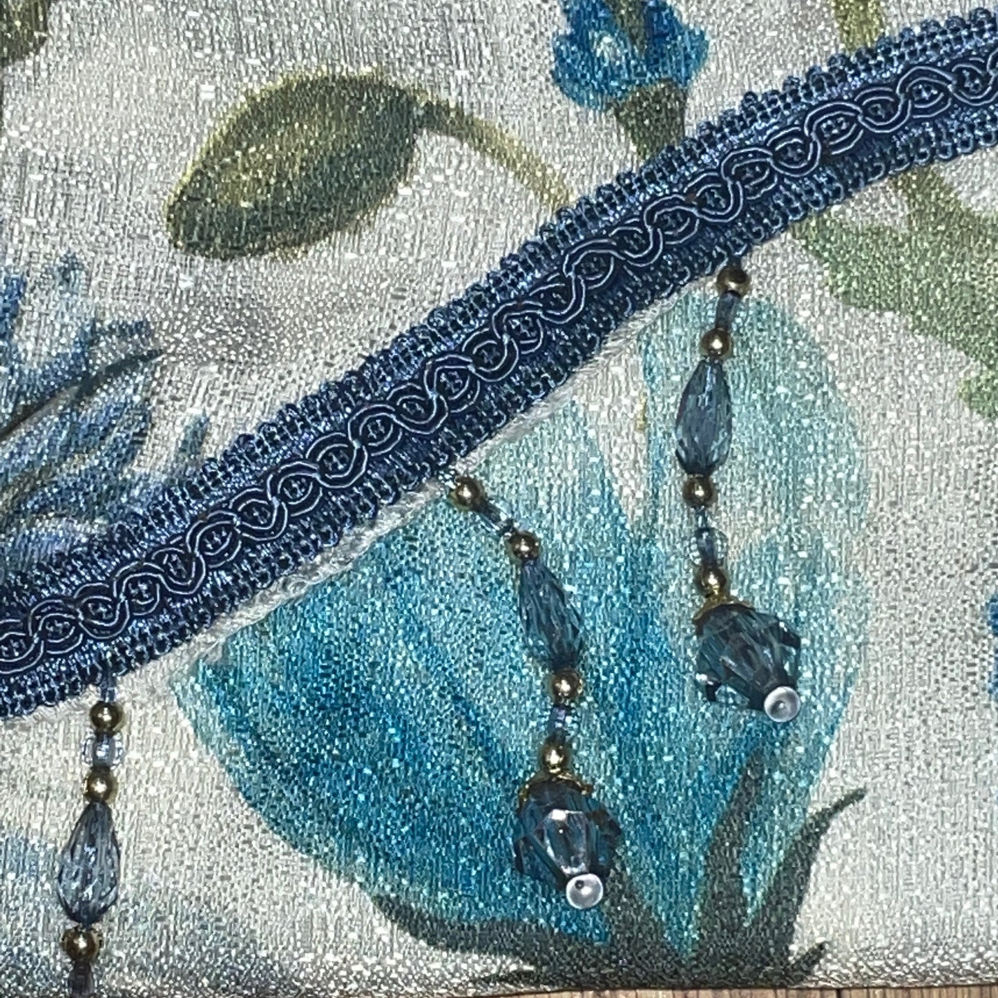 ELIZA Crepe  Pattern Panel Curtain w attached lace valance BLUE