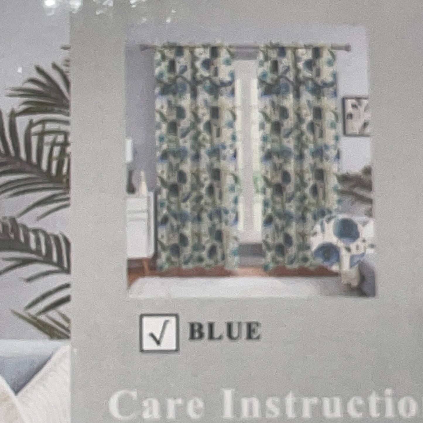 ELIZA Crepe  Pattern Panel Curtain w attached lace valance BLUE