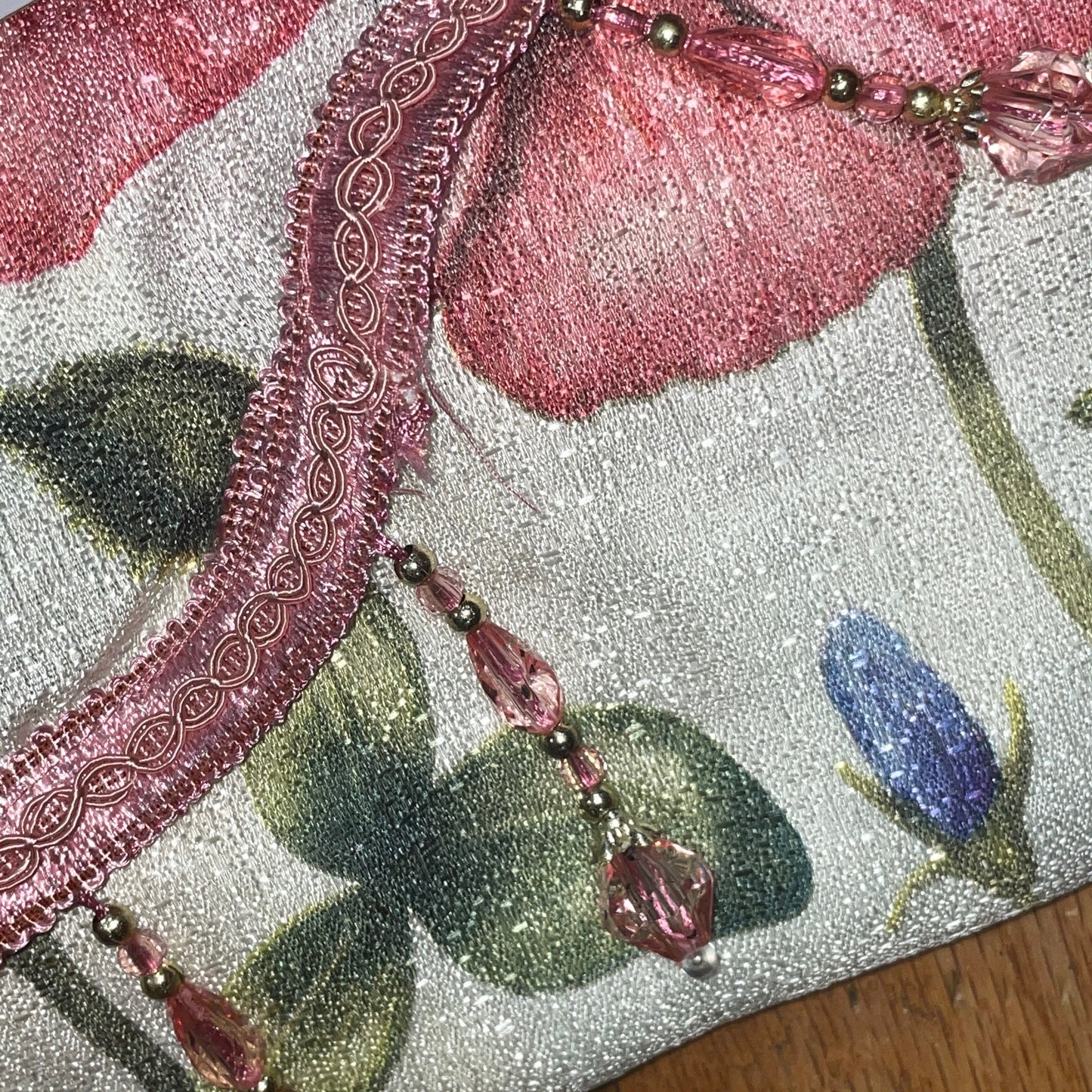 ELIZA Crepe  Pattern Panel Curtain w attached lace valance PINK