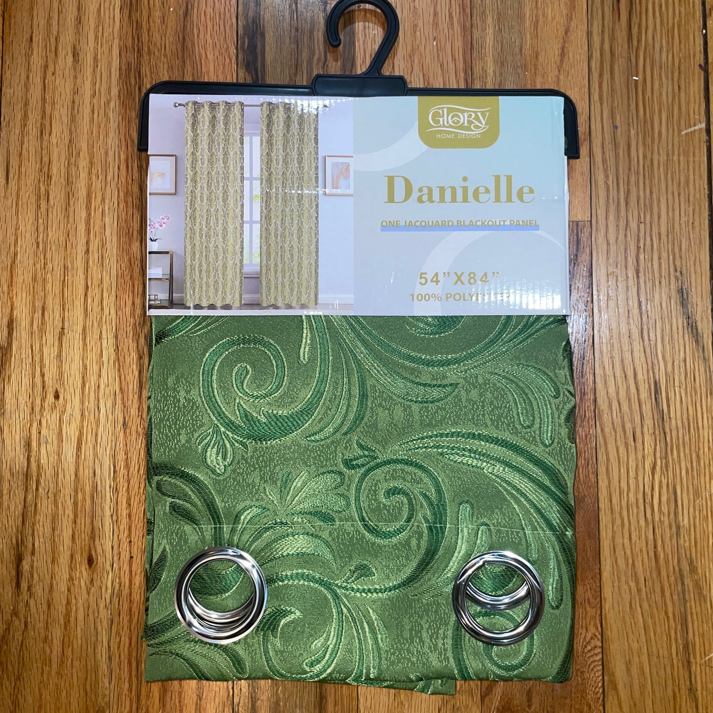 DANIELLE - Swirl  Grommet Panel Curtain BLACK OUT GREEN