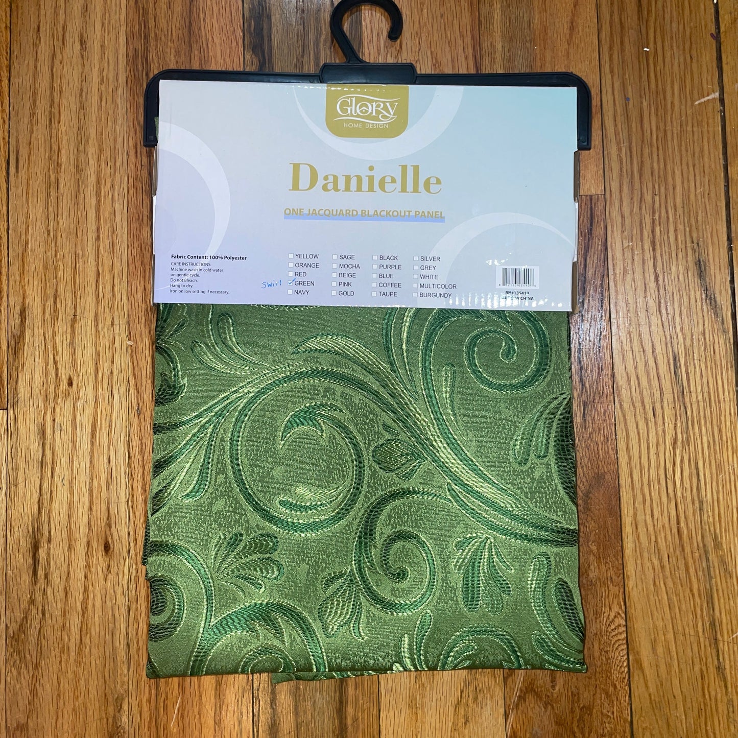 DANIELLE - Swirl  Grommet Panel Curtain BLACK OUT GREEN