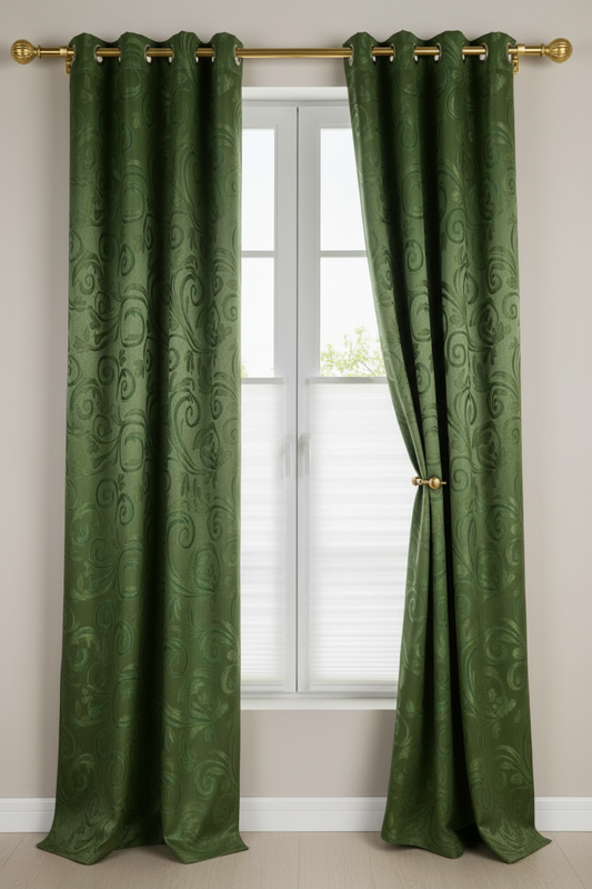 DANIELLE - Swirl  Grommet Panel Curtain BLACK OUT GREEN