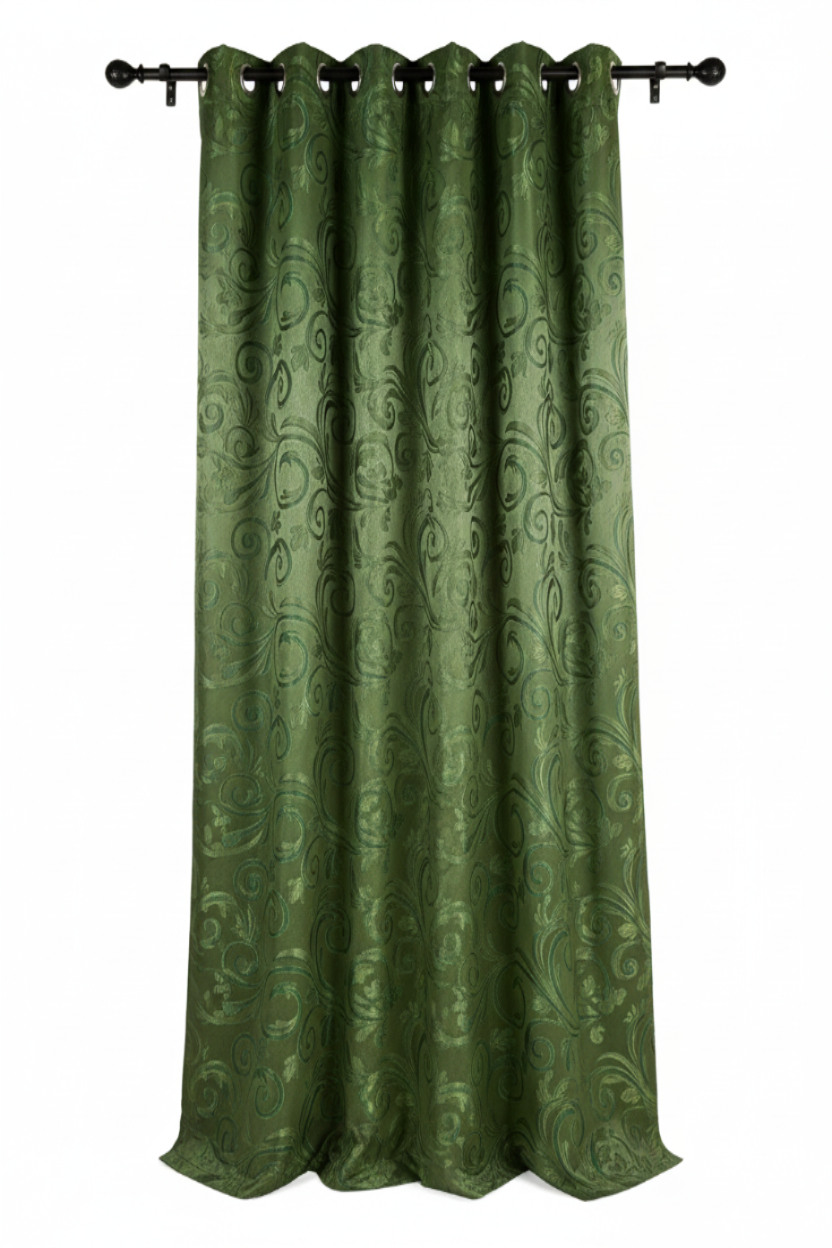 DANIELLE - Swirl  Grommet Panel Curtain BLACK OUT GREEN