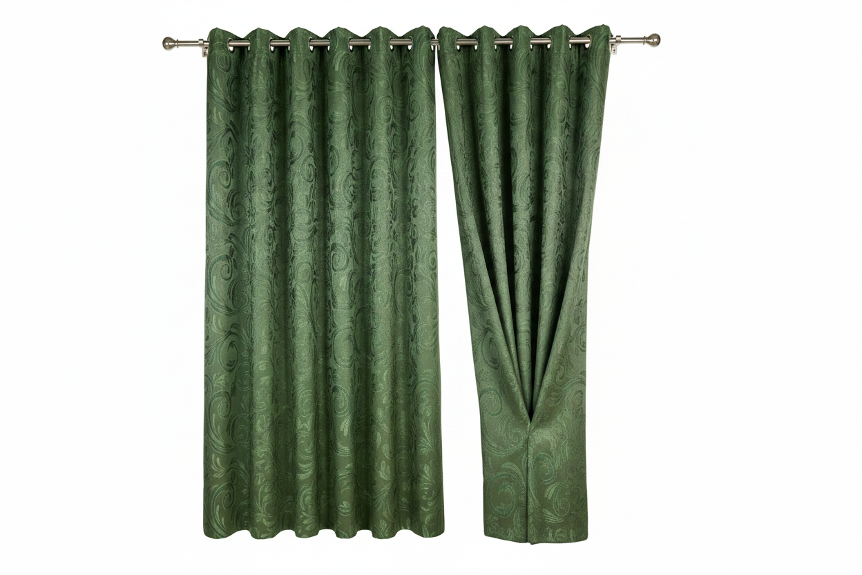 DANIELLE - Swirl  Grommet Panel Curtain BLACK OUT GREEN