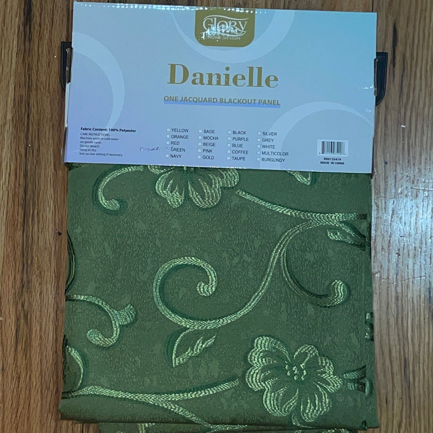 DANIELLE - FLOWER GREEN Grommet Panel Curtain BLACK OUT GREEN