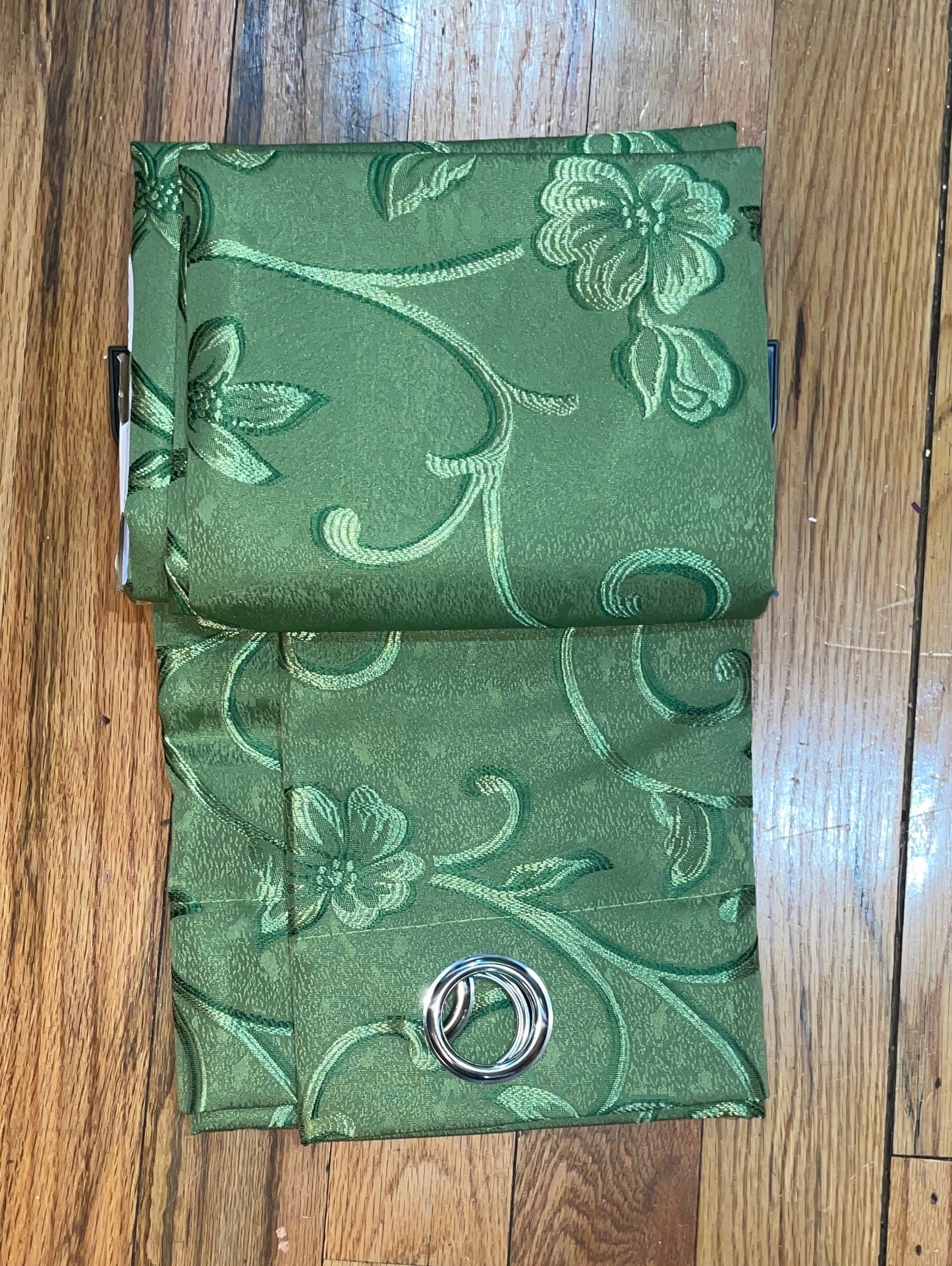 DANIELLE - FLOWER GREEN Grommet Panel Curtain BLACK OUT GREEN