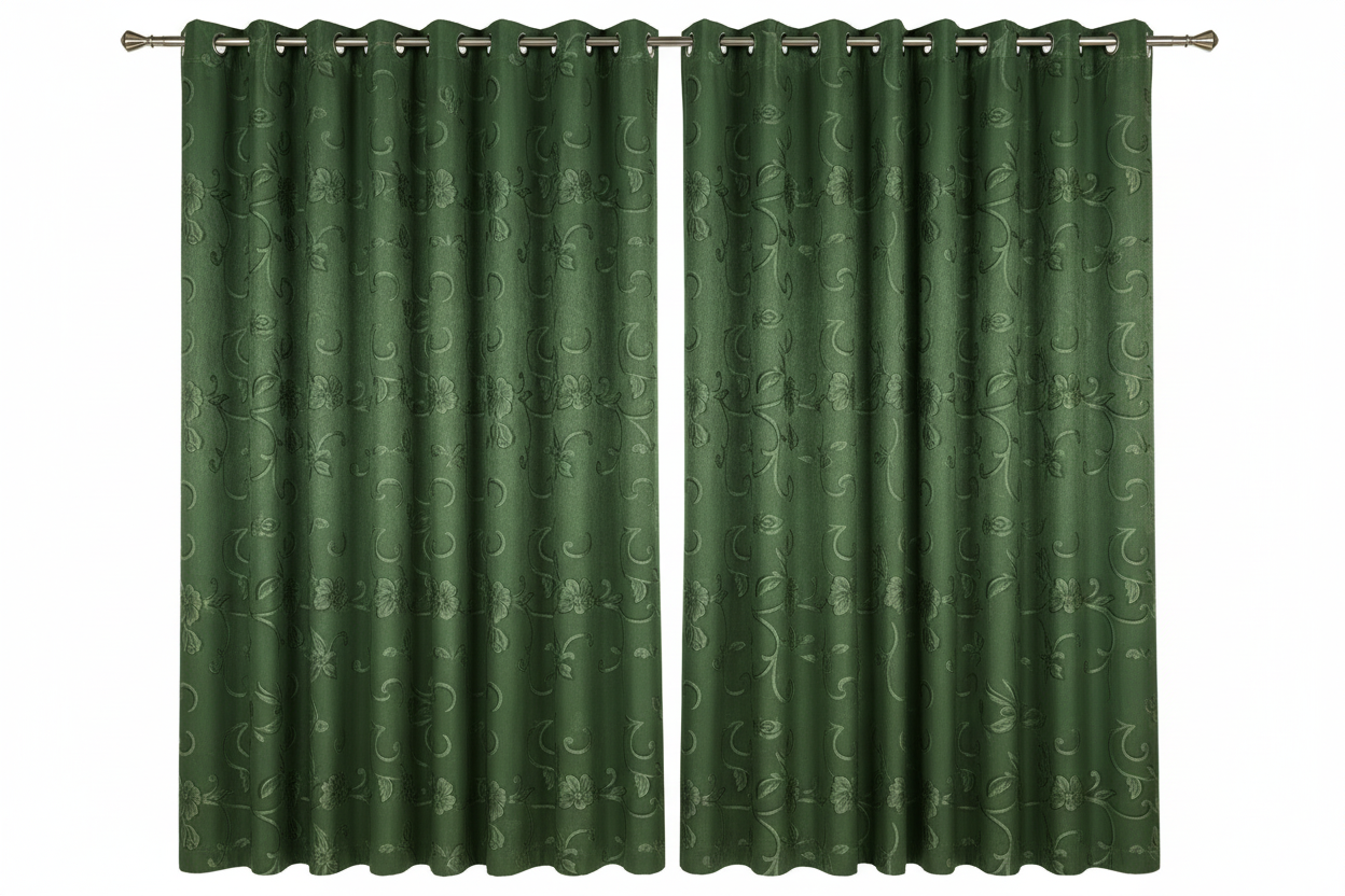 DANIELLE - FLOWER GREEN Grommet Panel Curtain BLACK OUT GREEN