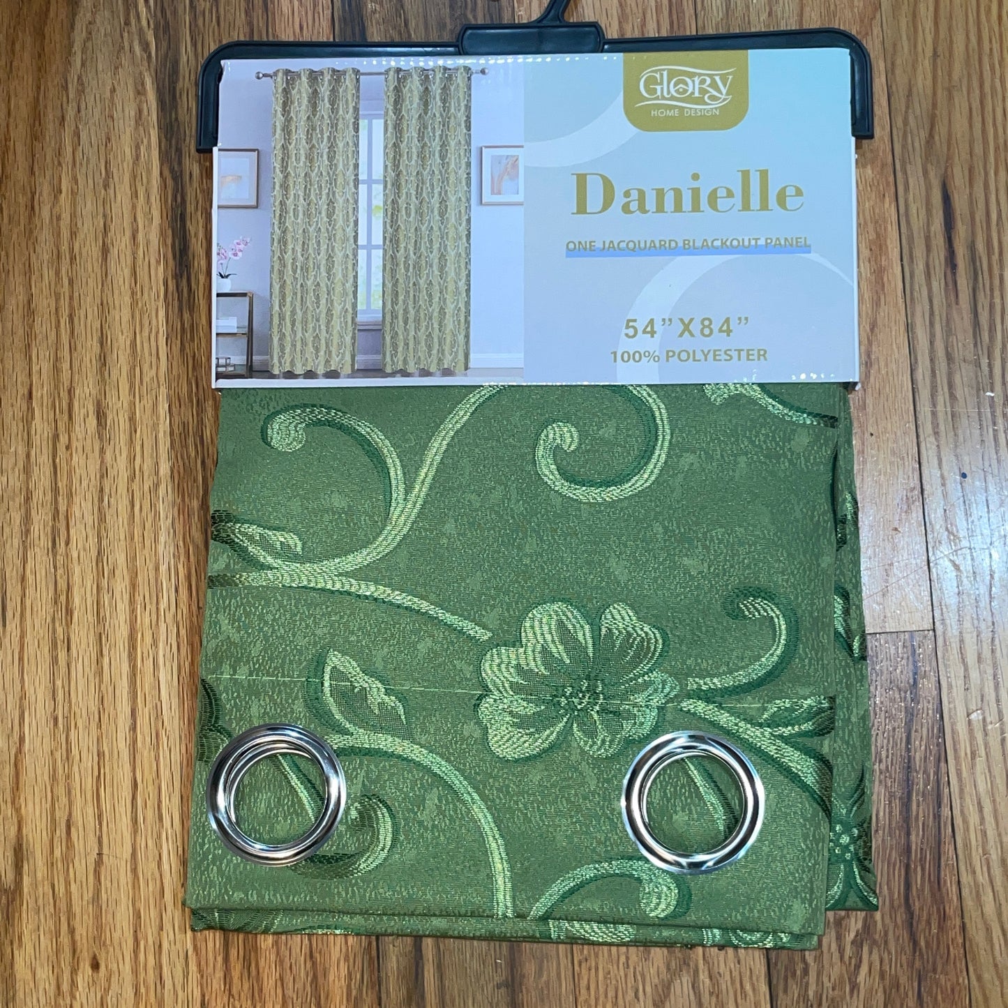 DANIELLE - FLOWER GREEN Grommet Panel Curtain BLACK OUT GREEN