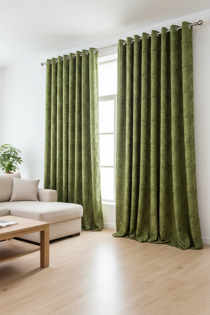 DANIELLE - FLOWER GREEN Grommet Panel Curtain BLACK OUT GREEN