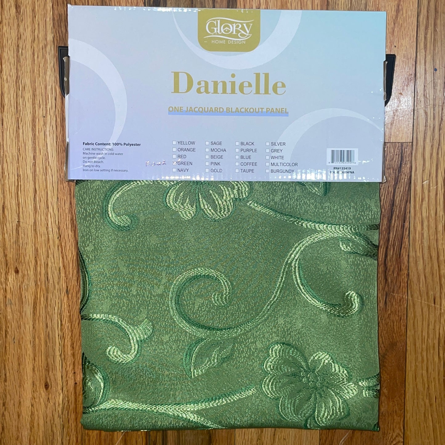 DANIELLE - FLOWER GREEN Grommet Panel Curtain BLACK OUT GREEN