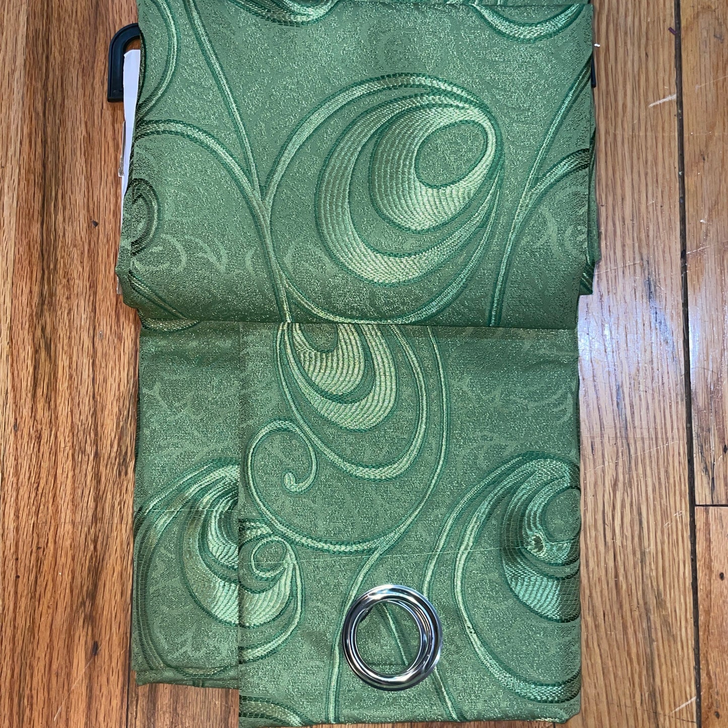DANIELLE - CIRCLE SWIRL Grommet Panel Curtain BLACK OUT GREEN