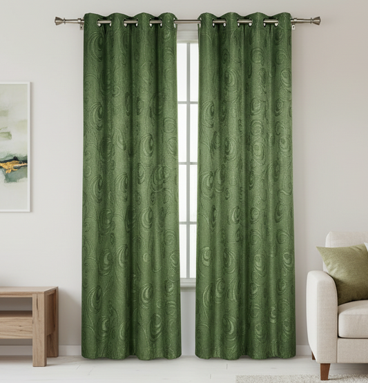 DANIELLE - CIRCLE SWIRL Grommet Panel Curtain BLACK OUT GREEN