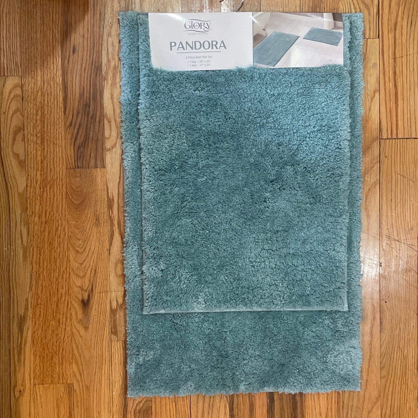 PANDORA  Square  Soft 2 piece bathroom Mats Rug set BLUE