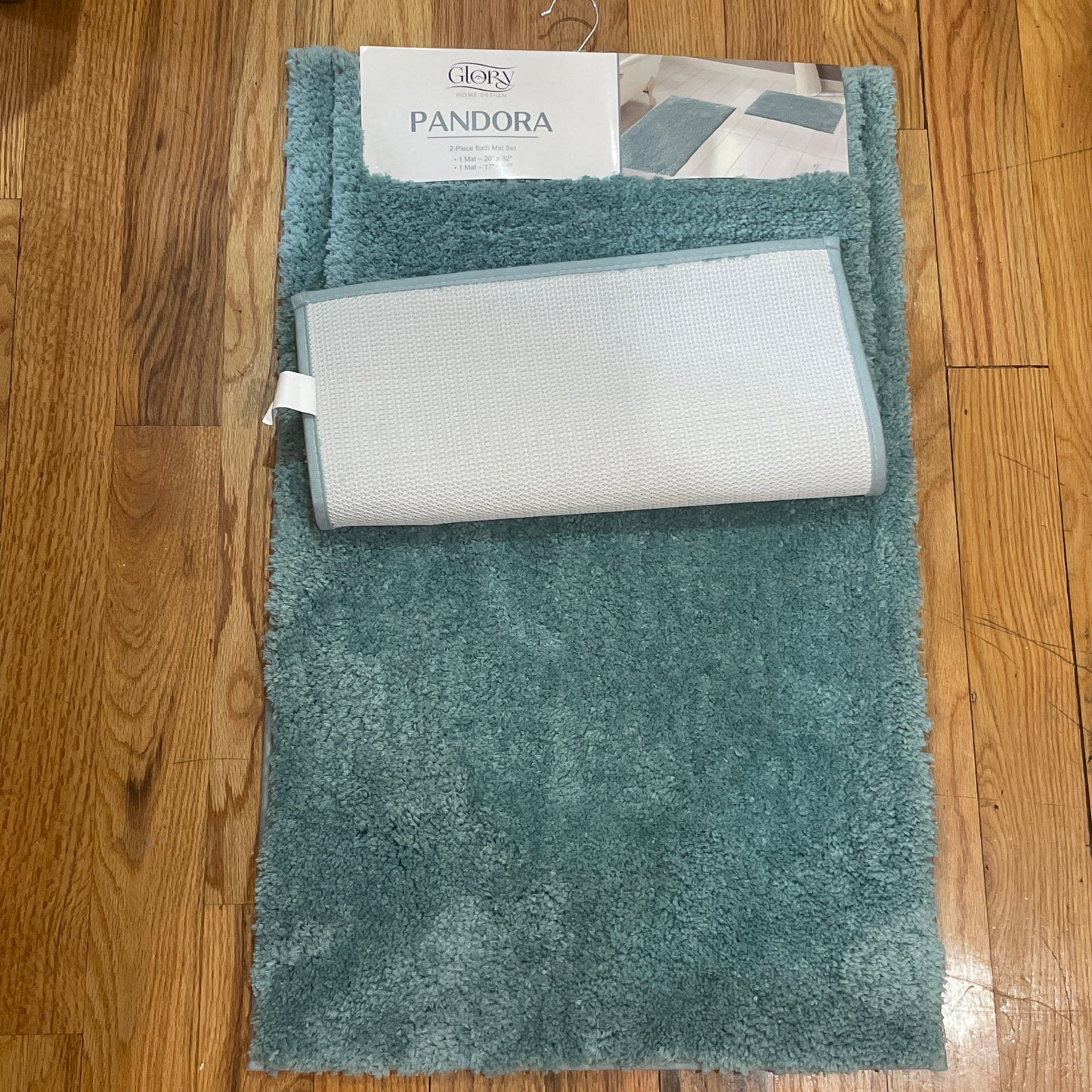 PANDORA  Square  Soft 2 piece bathroom Mats Rug set BLUE