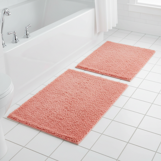 2 piece bathroom Mats Square  Soft  Rug set  PANDORA  CORAL