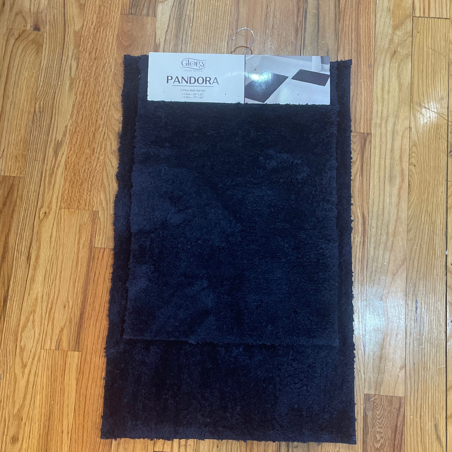 PANDORA  Square  Soft 2 piece bathroom Mats Rug set BLUE