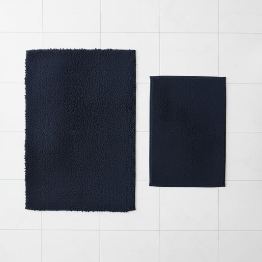 2 piece bathroom Mats  Square Soft 2 Rug set  PANDORA nNAVY BLUE