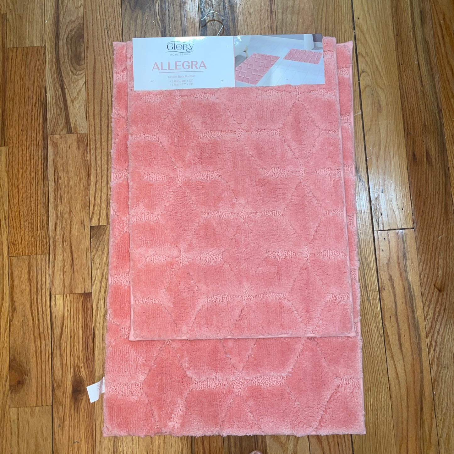 ALLEGRA Square Diamond pattern Soft 2 piece bathroom Mats Rug set Coral