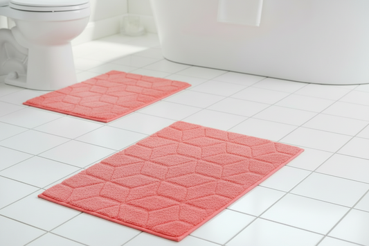 ALLEGRA Square Diamond pattern Soft 2 piece bathroom Mats Rug set Coral