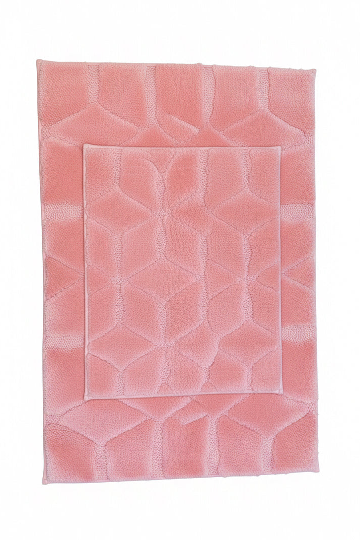 ALLEGRA Square Diamond pattern Soft 2 piece bathroom Mats Rug set Coral