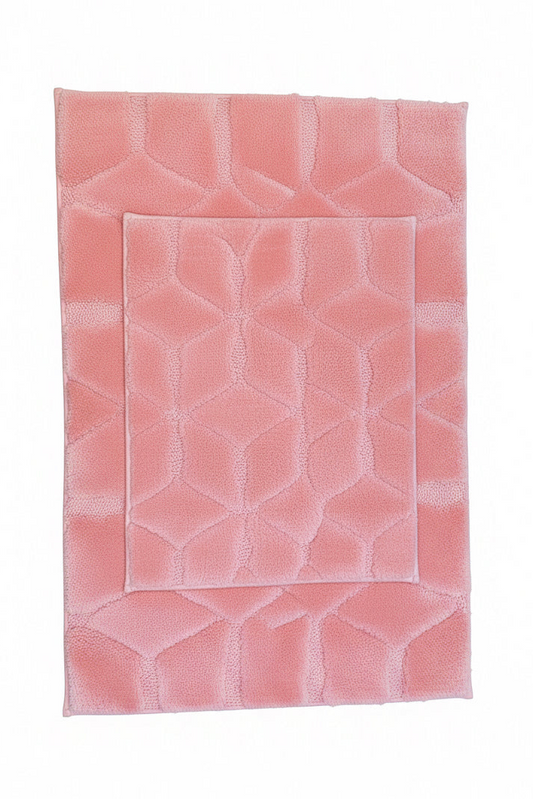 ALLEGRA Square Diamond pattern Soft 2 piece bathroom Mats Rug set Coral