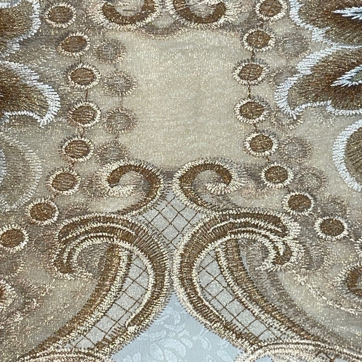 AMY GOLD Macrame jacquard  Pattern Panel Curtain w attached lace valance Gold