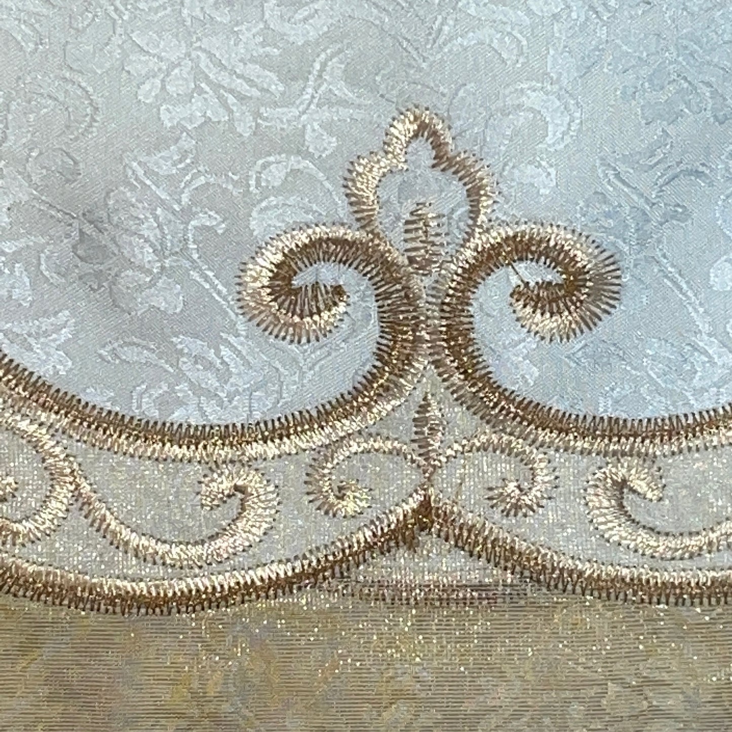 AMY GOLD Macrame jacquard  Pattern Panel Curtain w attached lace valance Gold