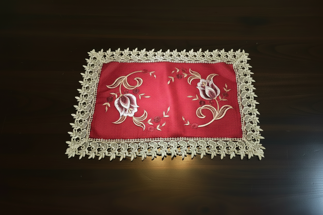 Embroidered floral design Table Runner Doily Red / Gold  TIFFANY