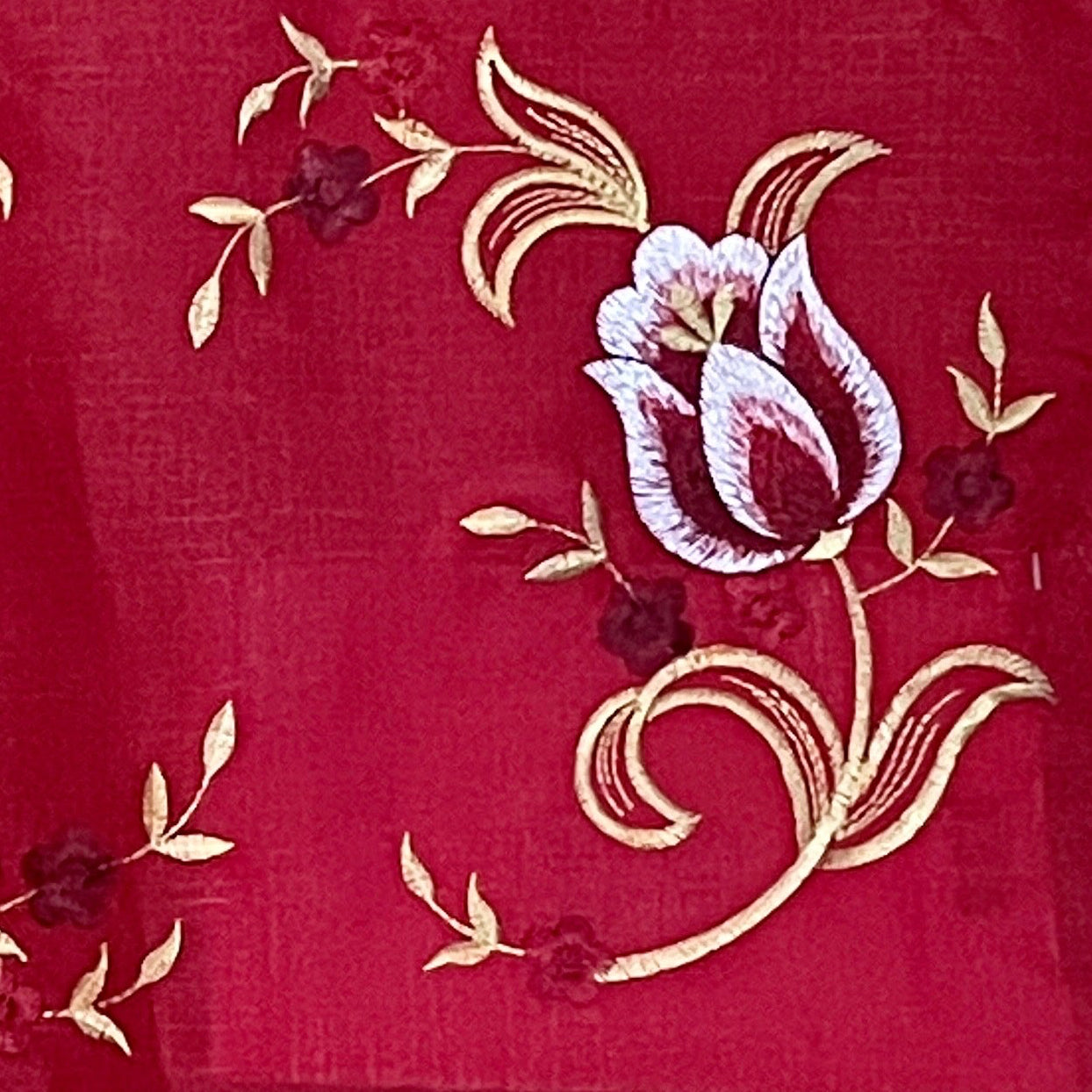 Embroidered floral design Table Runner Doily Red / Gold  TIFFANY
