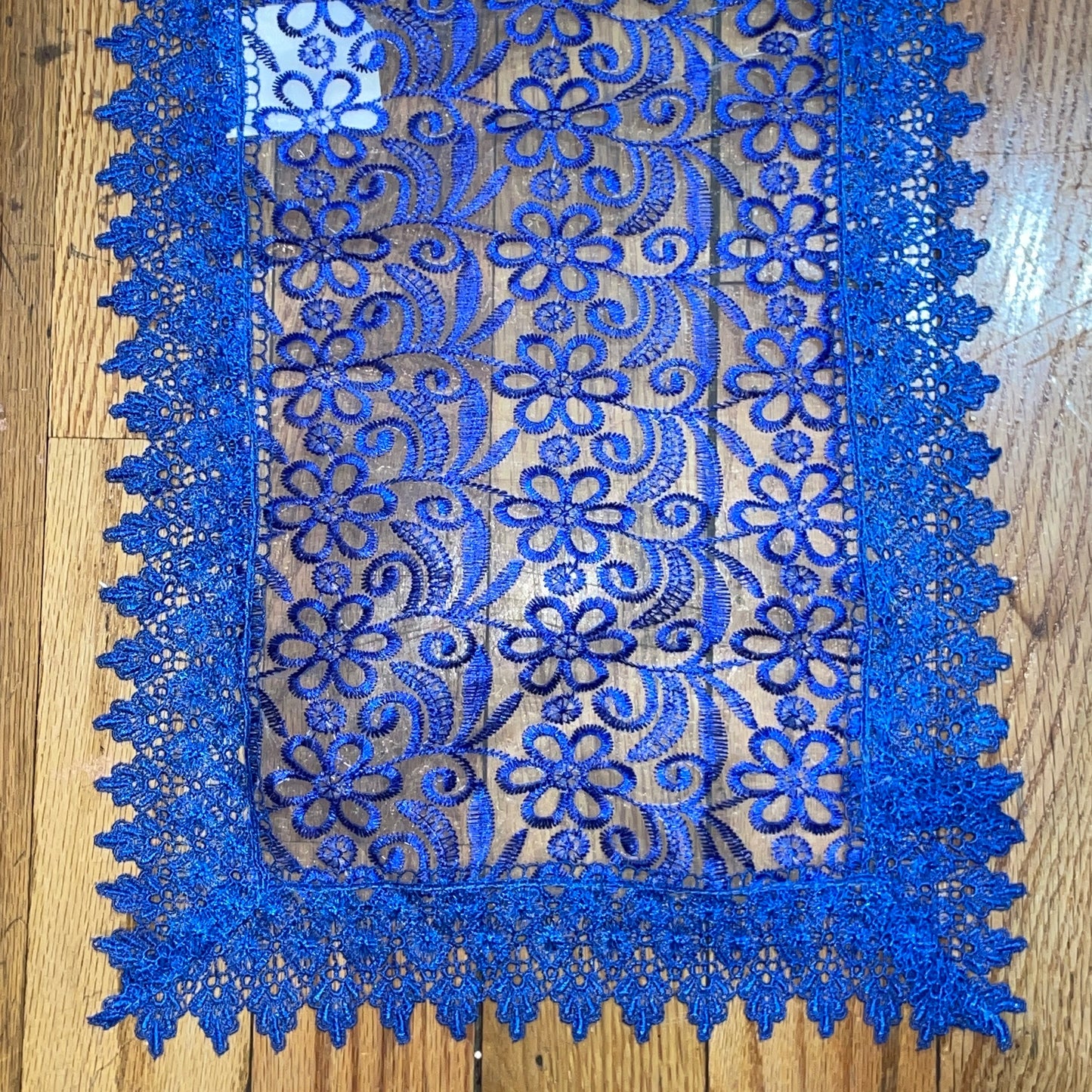 Embroidered floral design Table Runner 14x20 Royal Blue