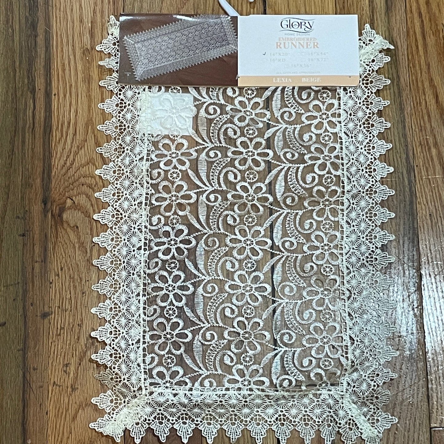 Embroidered floral design Table Runner 14 X 20 Beige LEXIA