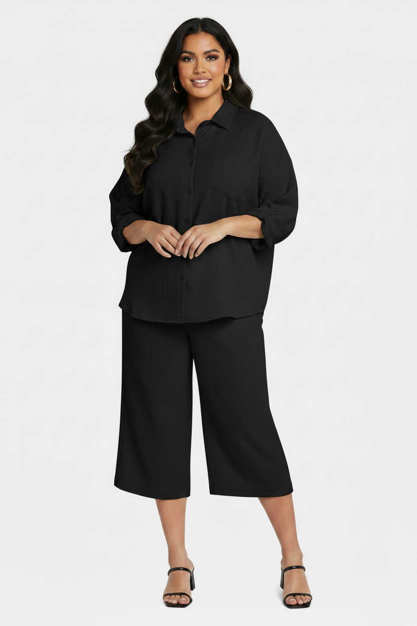 PLUS SIZE WOMEN'S 2 Piece Shirt w Capri Outfit Set