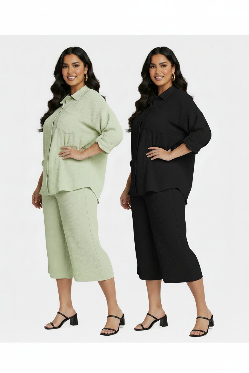 PLUS SIZE WOMEN'S 2 Piece Shirt w Capri Outfit Set