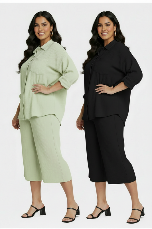 PLUS SIZE WOMEN'S 2 Piece Shirt w Capri Outfit Set