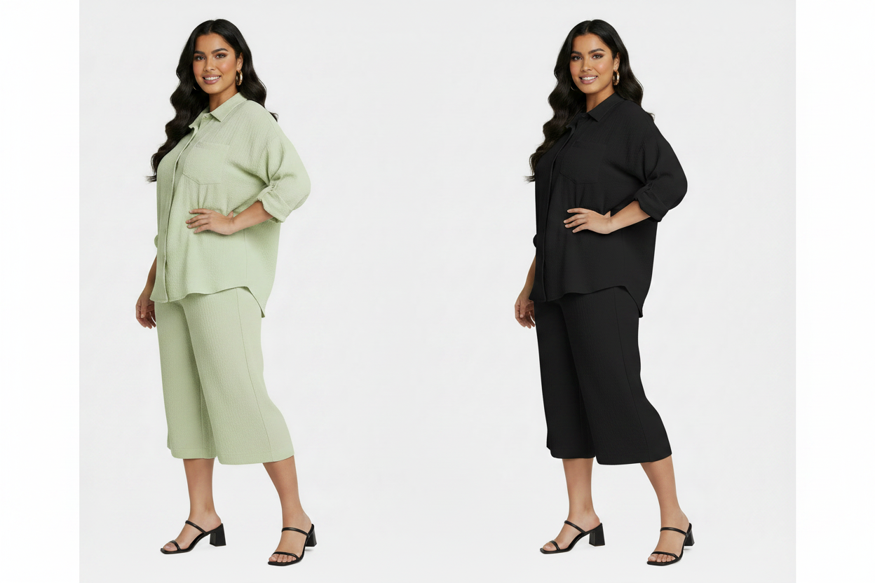 PLUS SIZE WOMEN'S 2 Piece Shirt w Capri Outfit Set