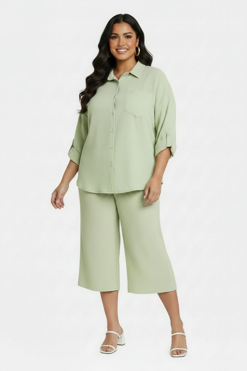 PLUS SIZE WOMEN'S 2 Piece Shirt w Capri Outfit Set