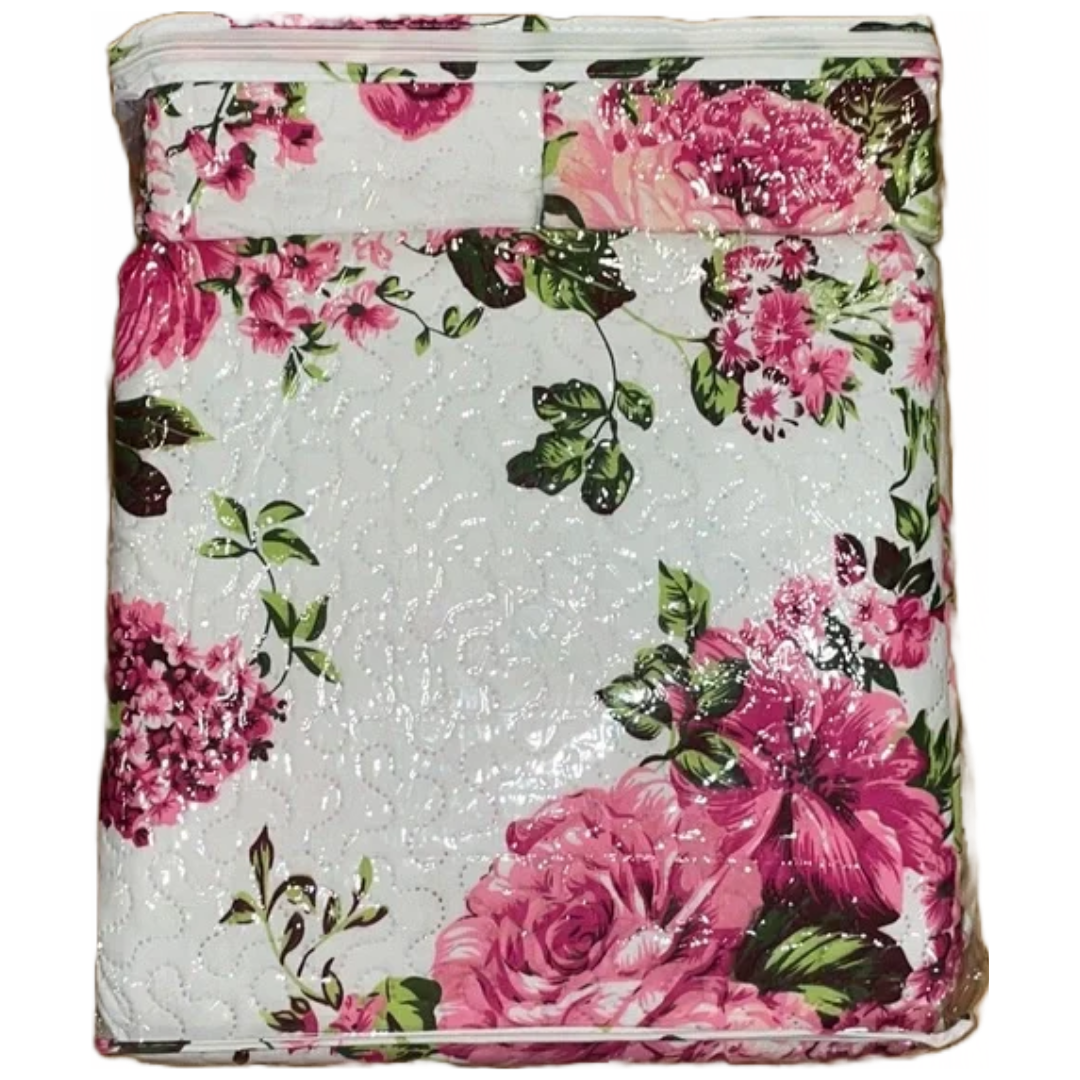 3 Piece Quilt Set pink Fuchsia Floral Flowers QUEEN New!