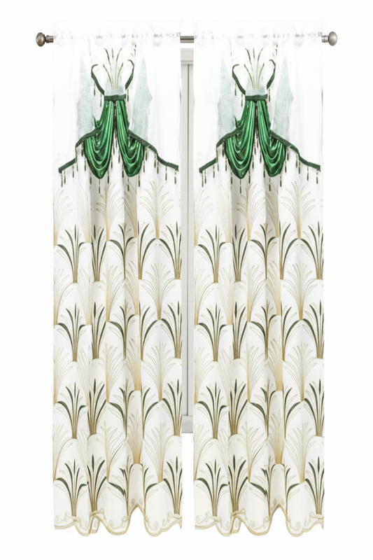 Christmas Holiday Red beaded Curtain with Beaded Valance White w Green