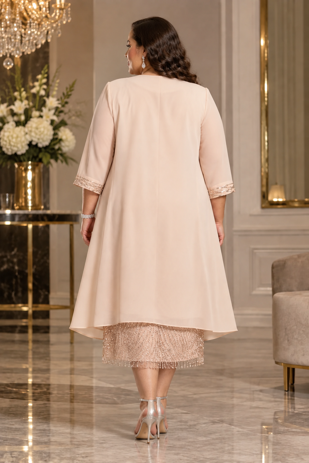 Women's PLUS Elegant 2 Piece stealth set Jacket w Beaded Dress