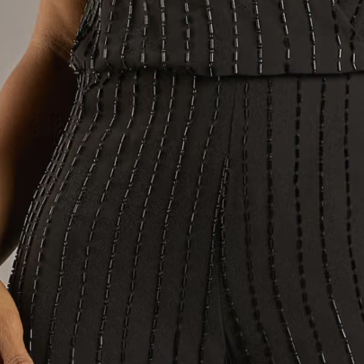 Women's PLUS Sexy open back beaded shimmer jumpsuit BLACK