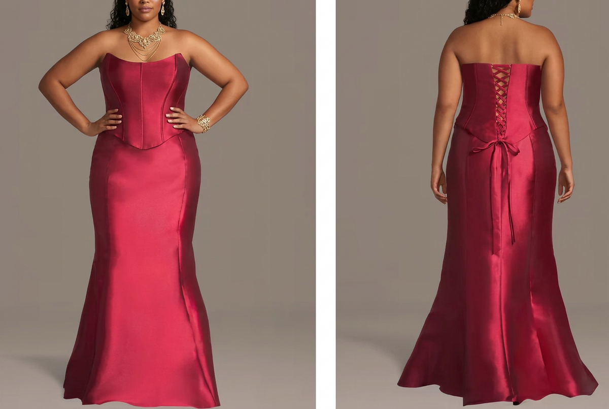 Women's PLUS Elegant Evening Strapless 2 piece dress set Corset and Skirt  RED