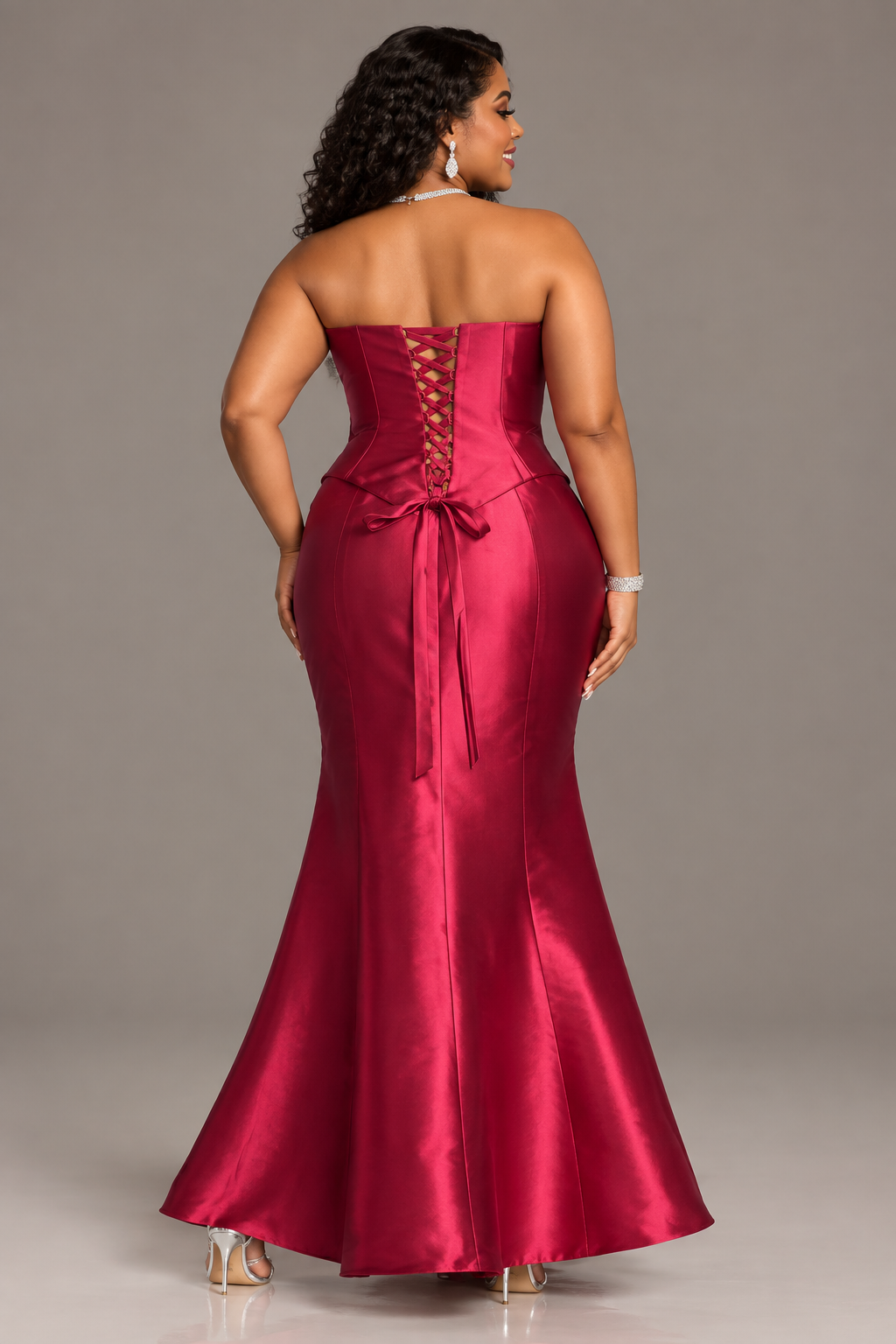 Women's PLUS Elegant Evening Strapless 2 piece dress set Corset and Skirt  RED