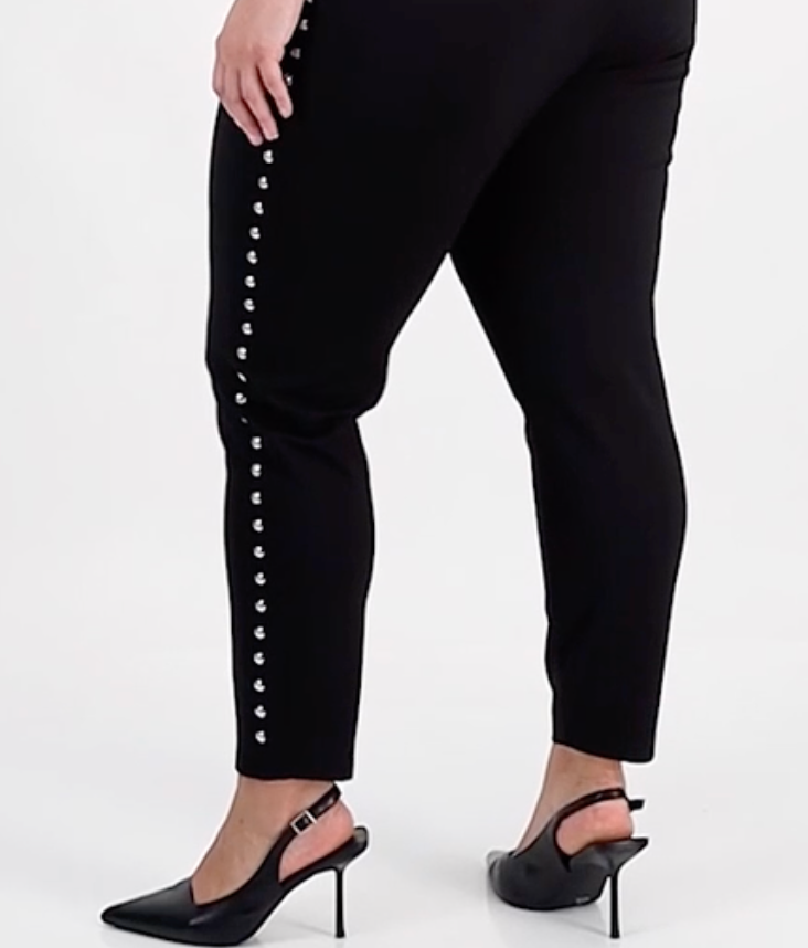 PLUS Size Women's Black Trendy Plus Size Studded Pull-On Bodycon Leggings