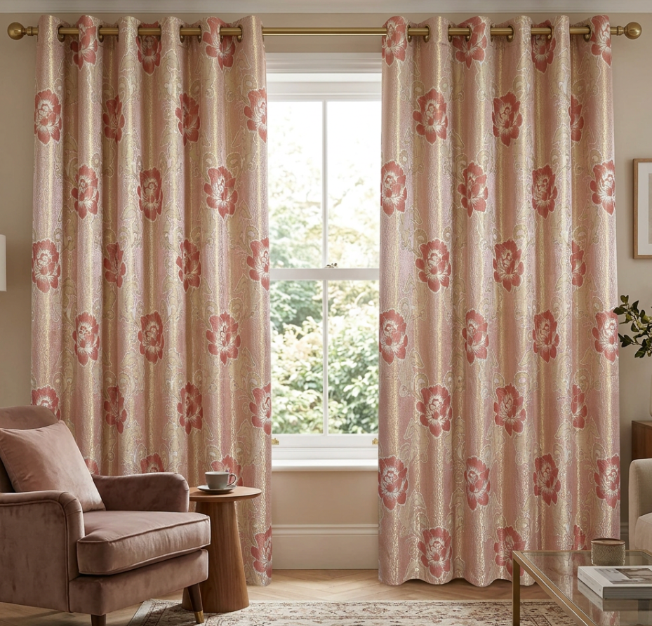 DANIELLE Big PrintFloral Pattern Panel Curtain with 8 grommets Pink Shimmer Flower