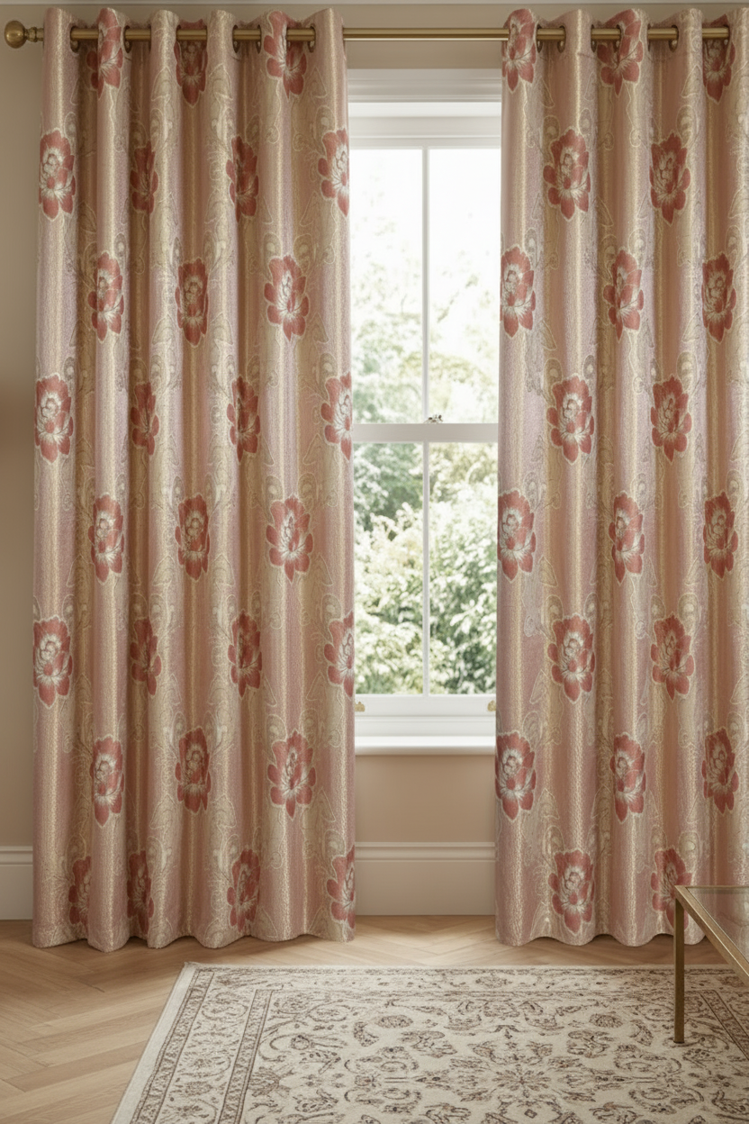 DANIELLE Big PrintFloral Pattern Panel Curtain with 8 grommets Pink Shimmer Flower