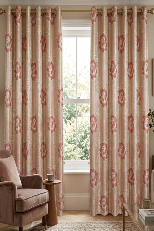 DANIELLE Big PrintFloral Pattern Panel Curtain with 8 grommets Pink Shimmer Flower