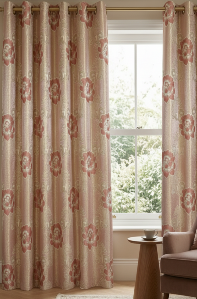 DANIELLE Big PrintFloral Pattern Panel Curtain with 8 grommets Pink Shimmer Flower