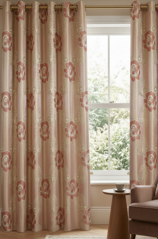 DANIELLE Big PrintFloral Pattern Panel Curtain with 8 grommets Pink Shimmer Flower